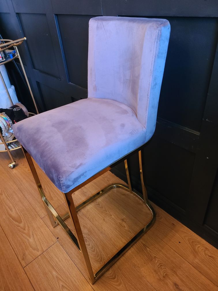 🥕 Grey Velvet Bar Stool with Gold Frame - photo 4