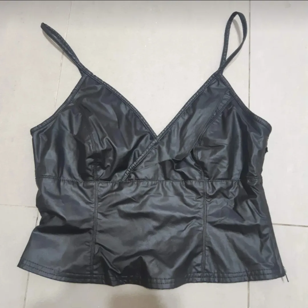 🥕 Black Faux Leather Camisole Top #Freecycle thumbnail