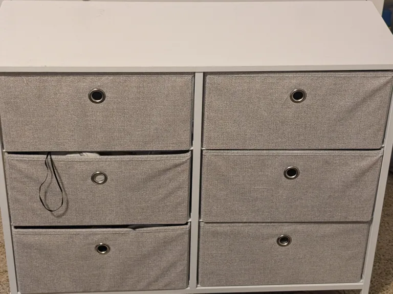White Dresser with Grey Fabric Drawers thumbnail