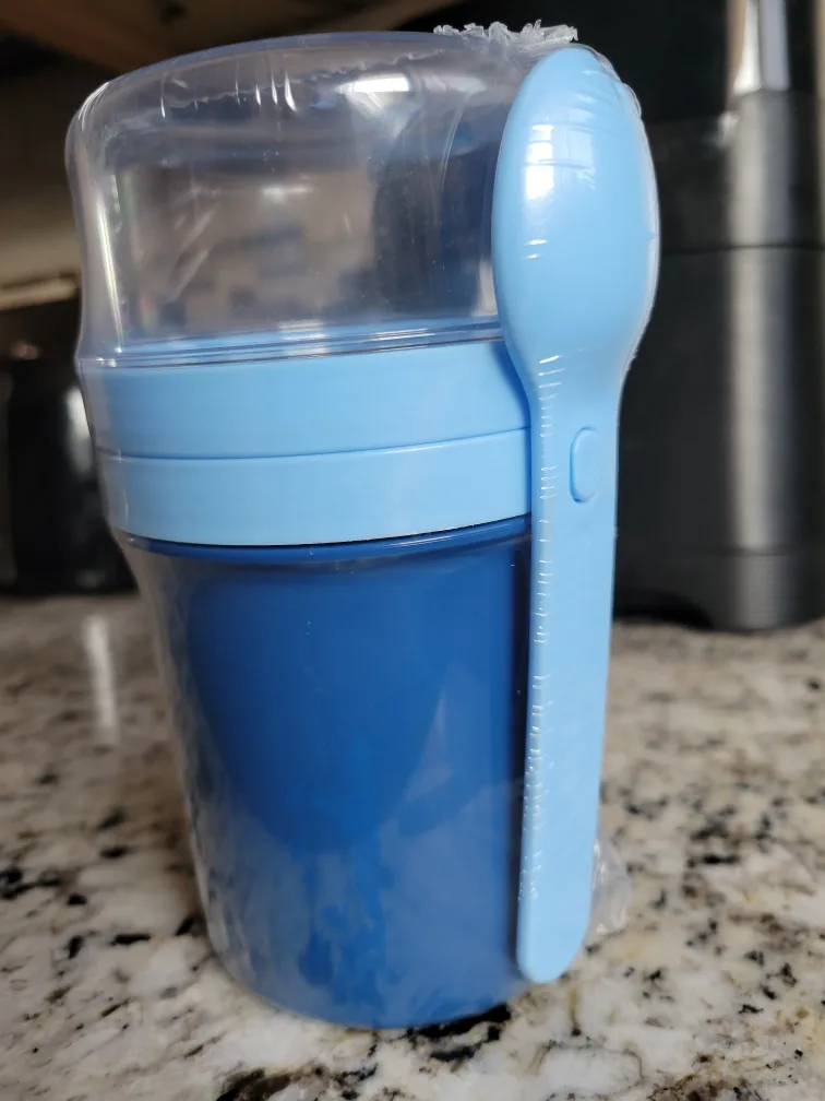 New Blue yoghurt /cereal Container with Spoon /Fork thumbnail