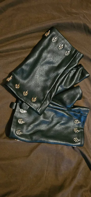 Black Fingerless Gloves with Flame Detail thumbnail
