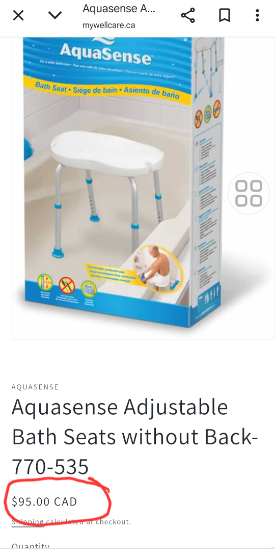 Value$95 LikeNew AquaSense Adjustable Bath & Shower Chair