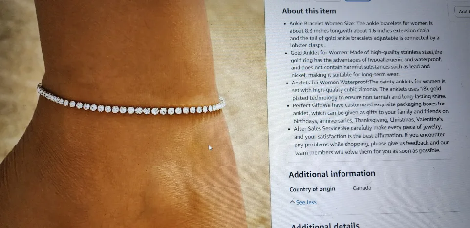 RATVIU 18K Gold Plated Tennis Anklet Bracelet #freecycle thumbnail