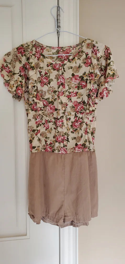 Floral Top & Tan Bottom Romper thumbnail