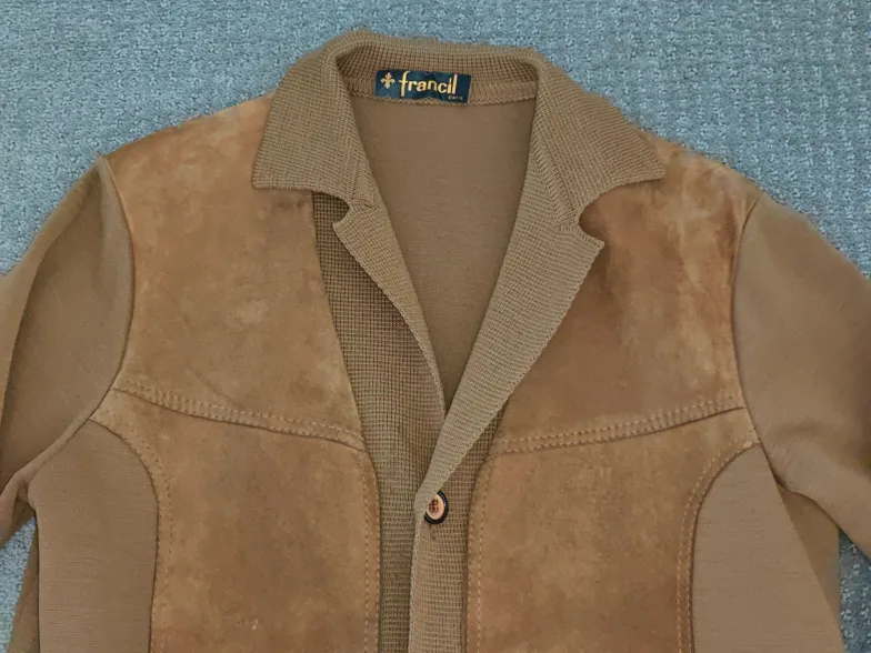 Men Vintage Francil Paris Suede & Knit Cardigan Jacket - Medium thumbnail