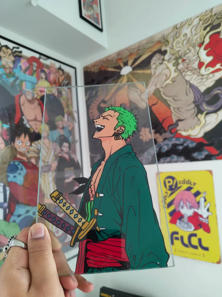ONE PIECE ZORO 🐉 Anime Glass Art🥕 🧡 image indicator(4)