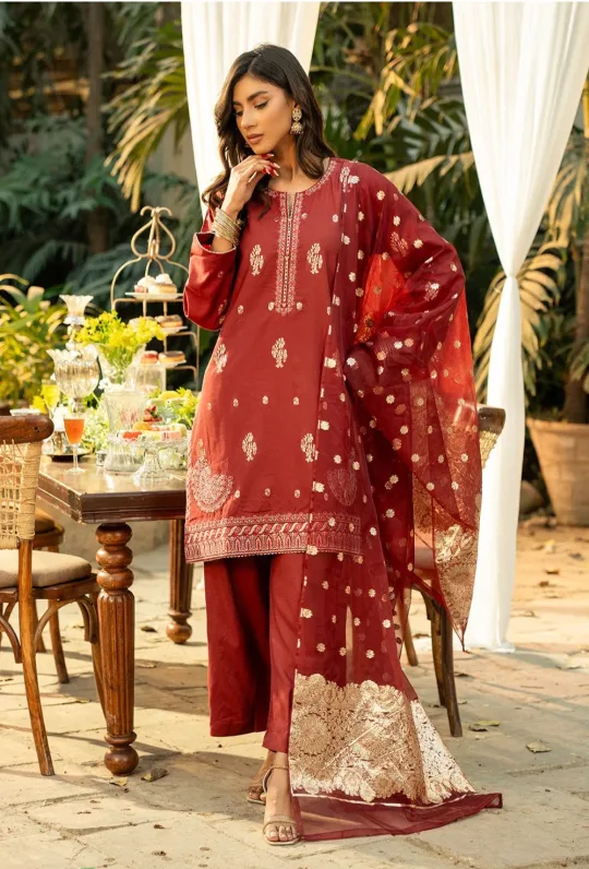 Prime Point Embroidered Maroon Suit Set thumbnail