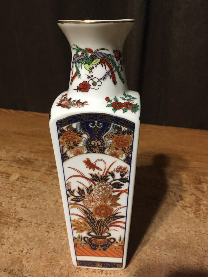 Decorative Japanese White Floral Vase bird wagon stage coach 8" - photo 4