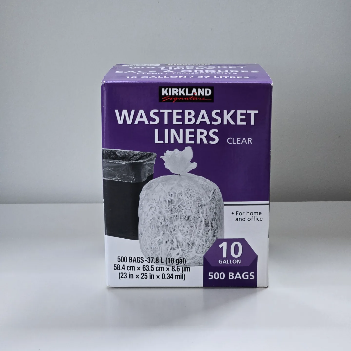 Clear wastebasket liner, 10 Gallon/37.8 L, 500 count (Costco) thumbnail