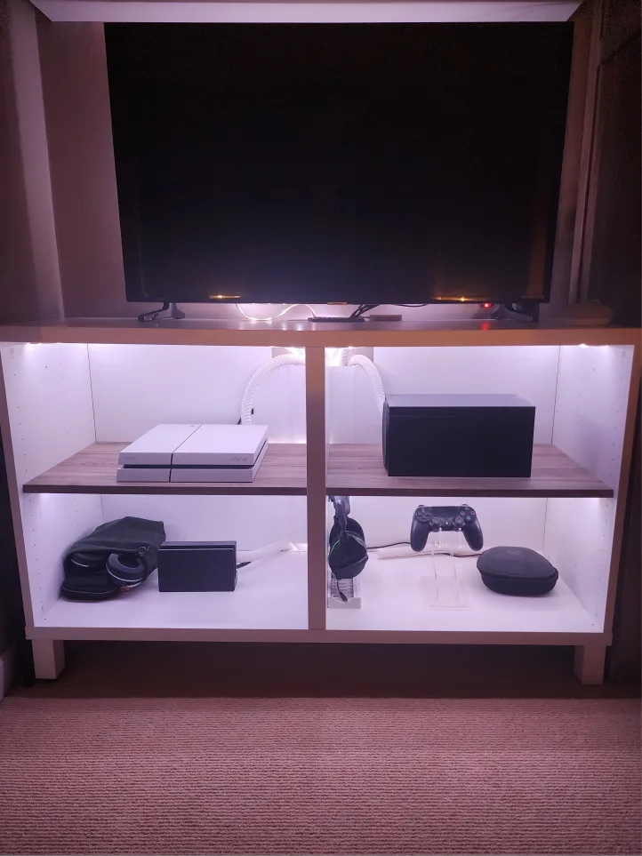 White TV Stand with Shelves and LED Smart lights image indicator(2)
