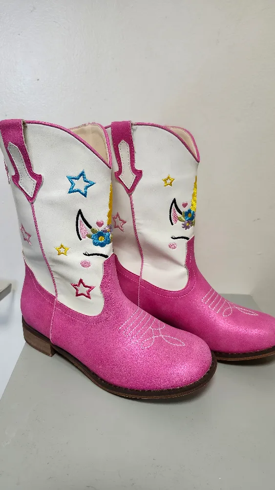 Pink Glitter Unicorn Cowgirl Boots - Size 4 thumbnail