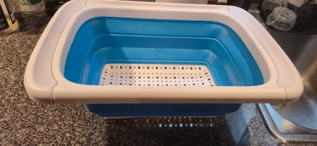 Pyrex Glass Folding Sink Colander Blue and White Ceramic Cup image indicator(8)