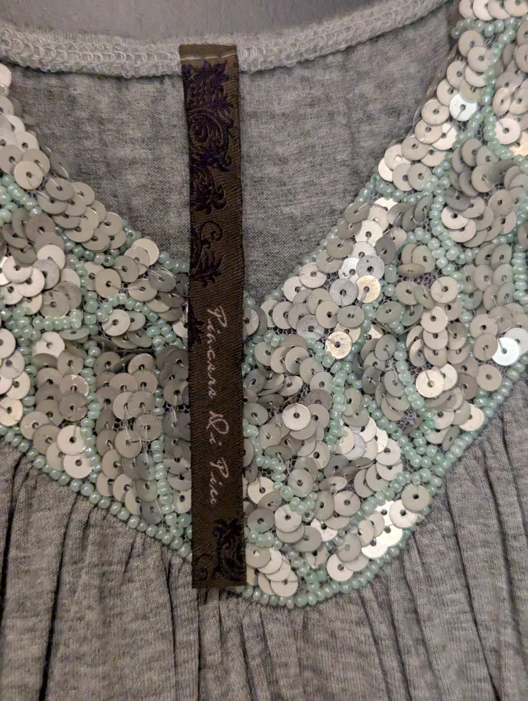 Grey tank top with silver and turquoise embellishments image indicator(2)
