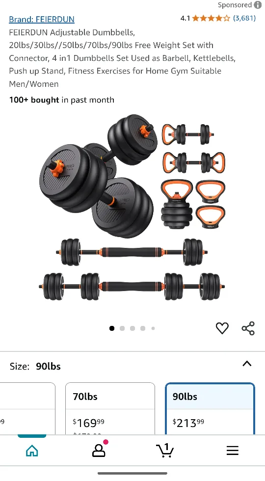90lb Adjustable Dumbbells, Kettlebell, or Barbell set image indicator(3)