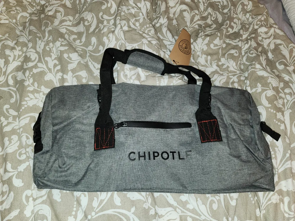 Chipotle Grey Duffle Bag - Brand New! #Freecycle thumbnail