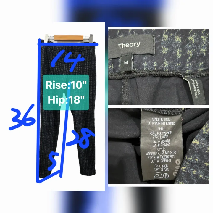 Theory Adabelle K Plaid Straight Tregging Trousers Size M image indicator(2)