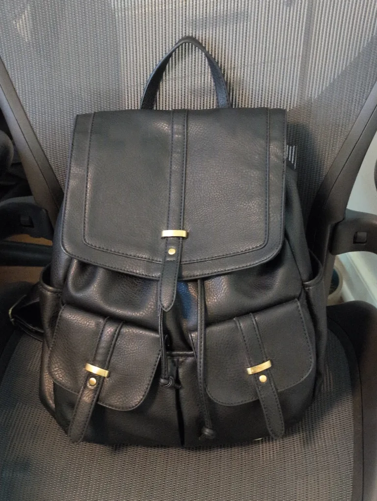 Lovely Black Pleather Commuter Bag / Backpack thumbnail