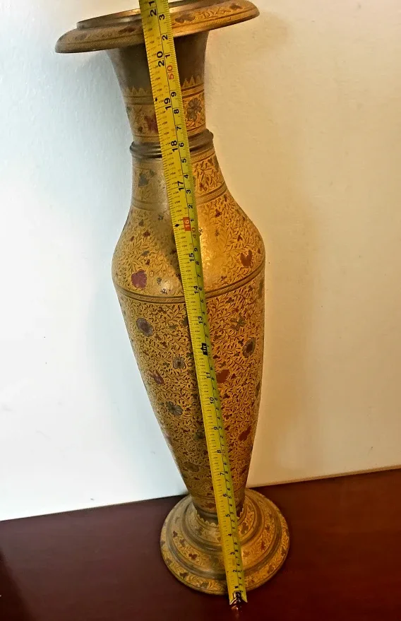 heavy Vintage brass Tall  Ornamental Vase. image indicator(2)