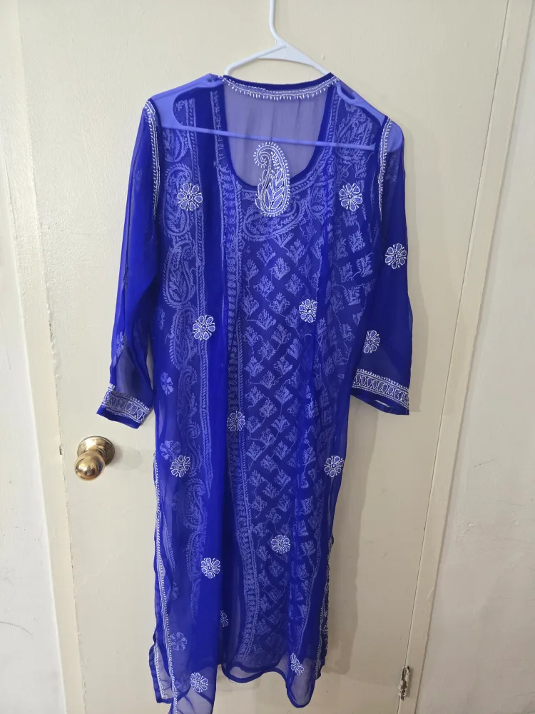 Blue Embroidered Kurta image indicator(2)