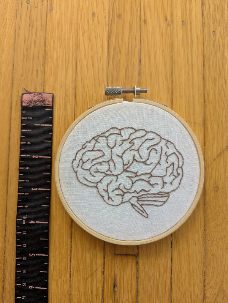 4" Hand Embroidered Brain in a Hoop 💚 thumbnail