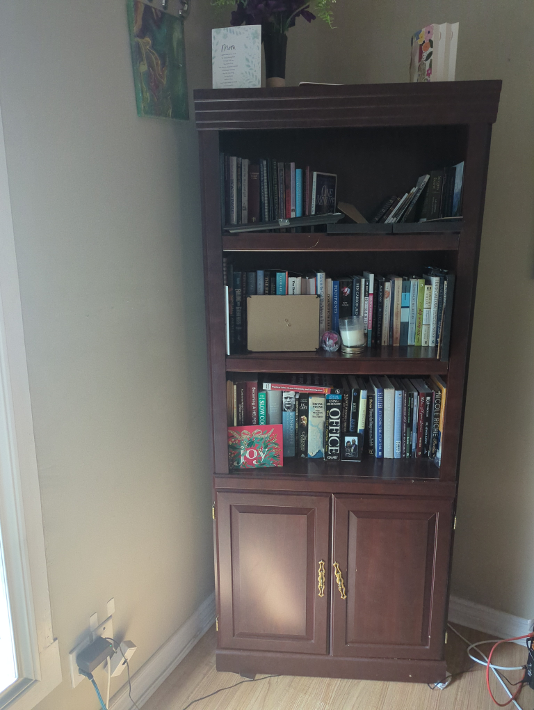 Dark Wood Bookcase with Cabinet