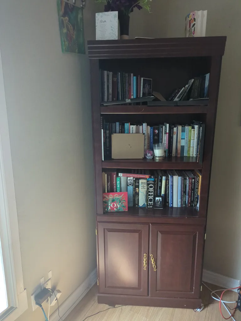 Dark Wood Bookcase with Cabinet thumbnail