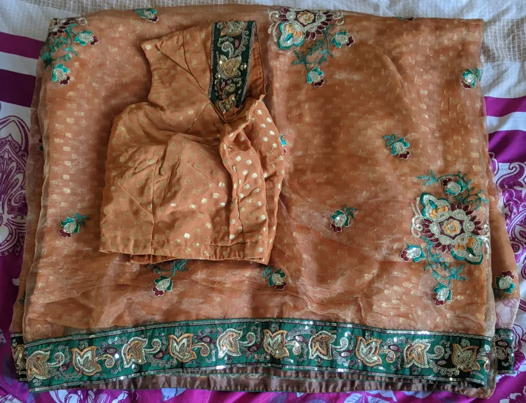 Orange Embroidered Saree with Blouse #freecycle thumbnail