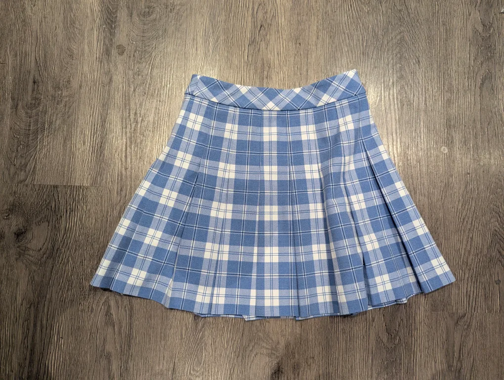 Aritzia Sunday Best Blue plaid pleated skirt image indicator(2)