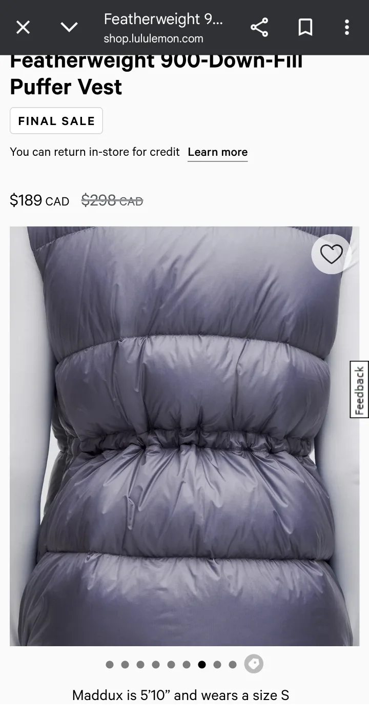 Lululemon Featherweight 900-Down-Fill Puffer Vest - Size S image indicator(5)