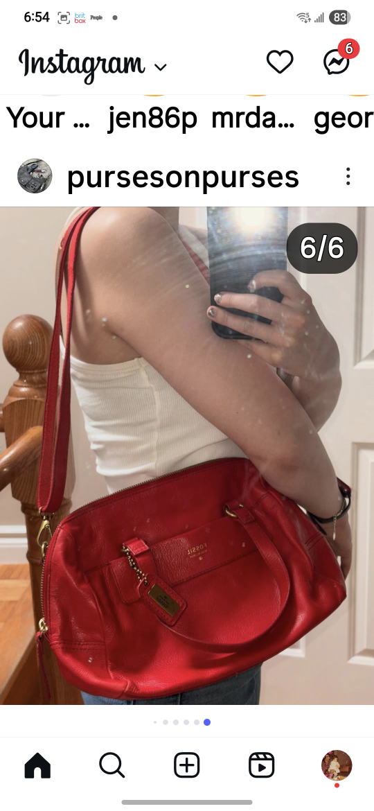 Fossil Red Leather Satchel - photo 4