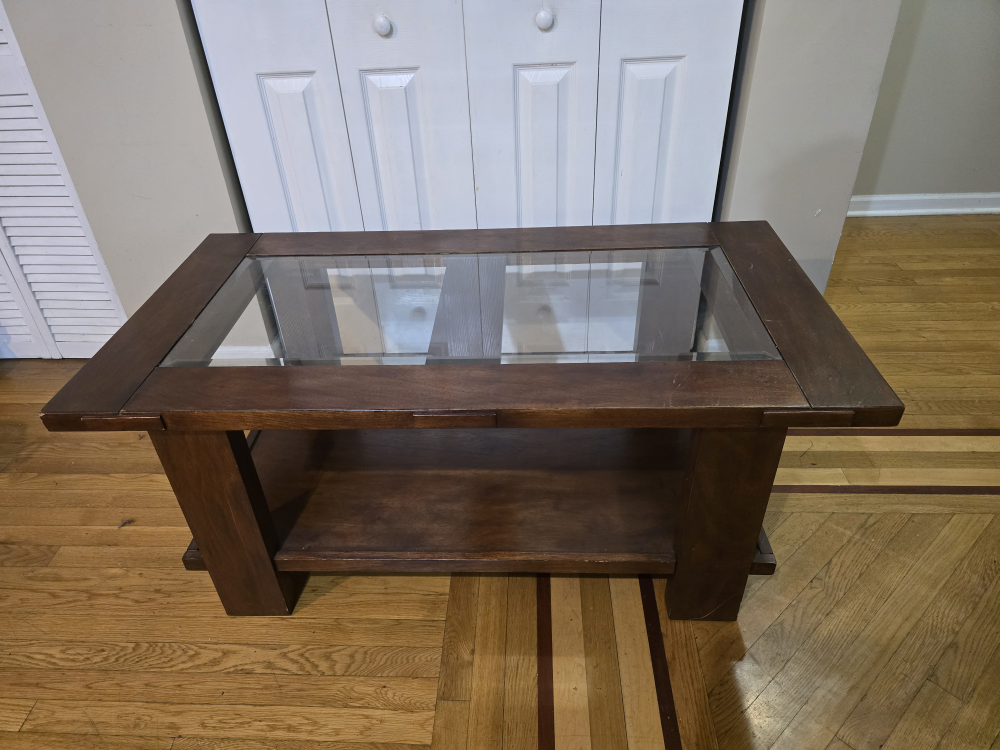 Wood Coffee Table with Glass Top (Solid Wood)