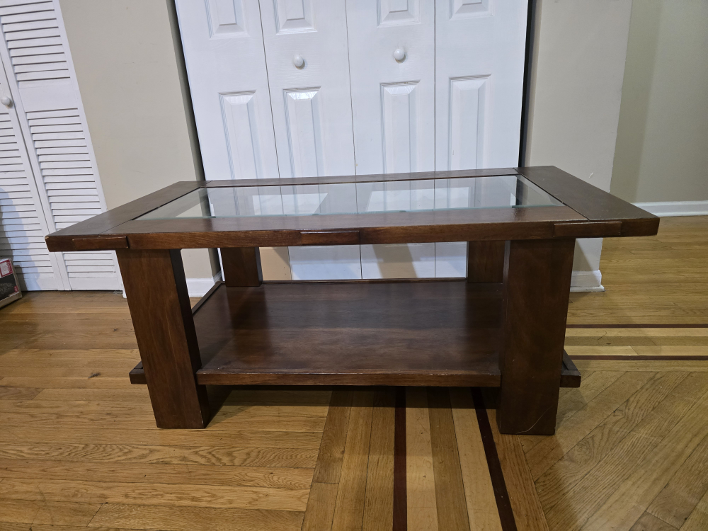 Wood Coffee Table with Glass Top (Solid Wood) - photo 3
