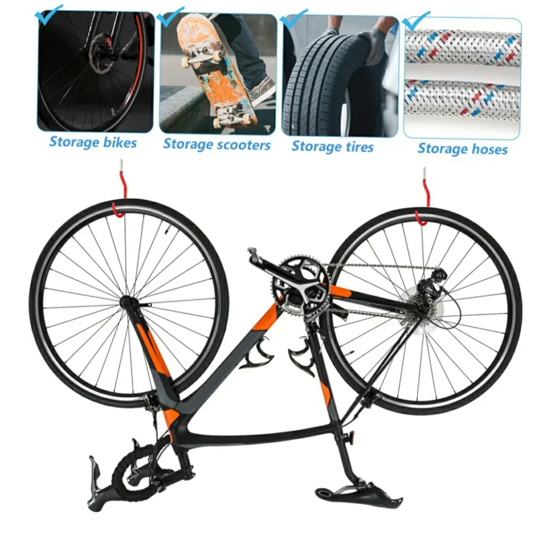 2 Red Storage Hooks for Bikes, Scooters, Tires, Hoses - photo 4