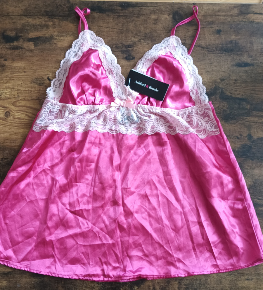 Pink Satin Camisole with Lace Trim
