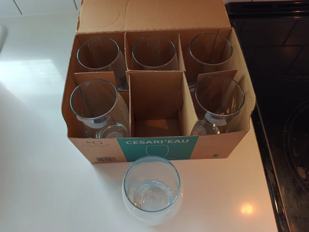 Set of 6 glass cups (New/never used) image indicator(3)