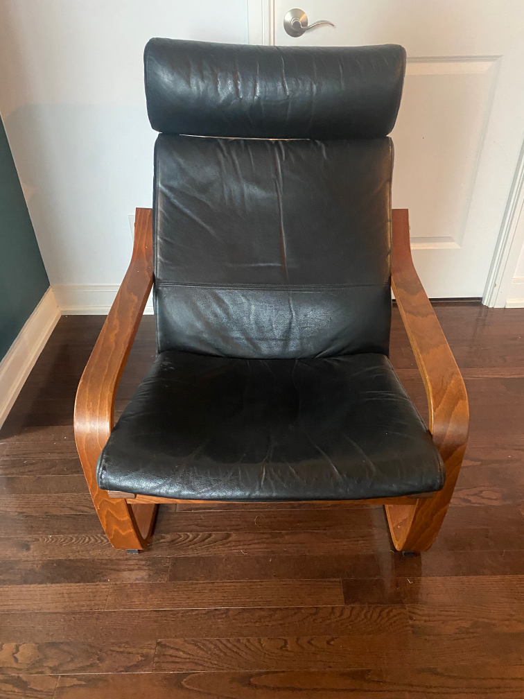 IKEA Poang Chair with Footstool, black leather - photo 2