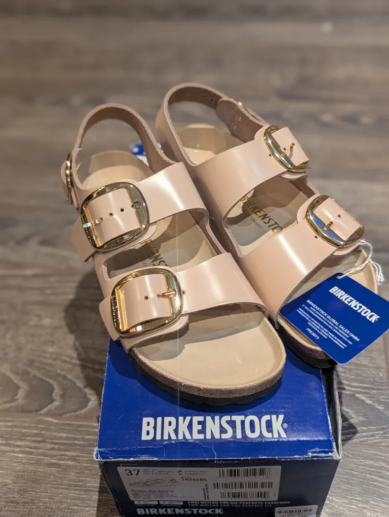 BNIB Birkenstock Natural Leather Patent - New Beige thumbnail