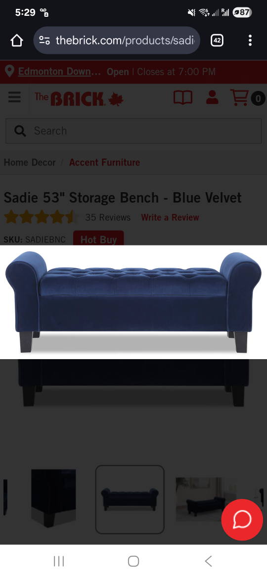 Sadie Storage Bench - Blue Velvet - photo 2