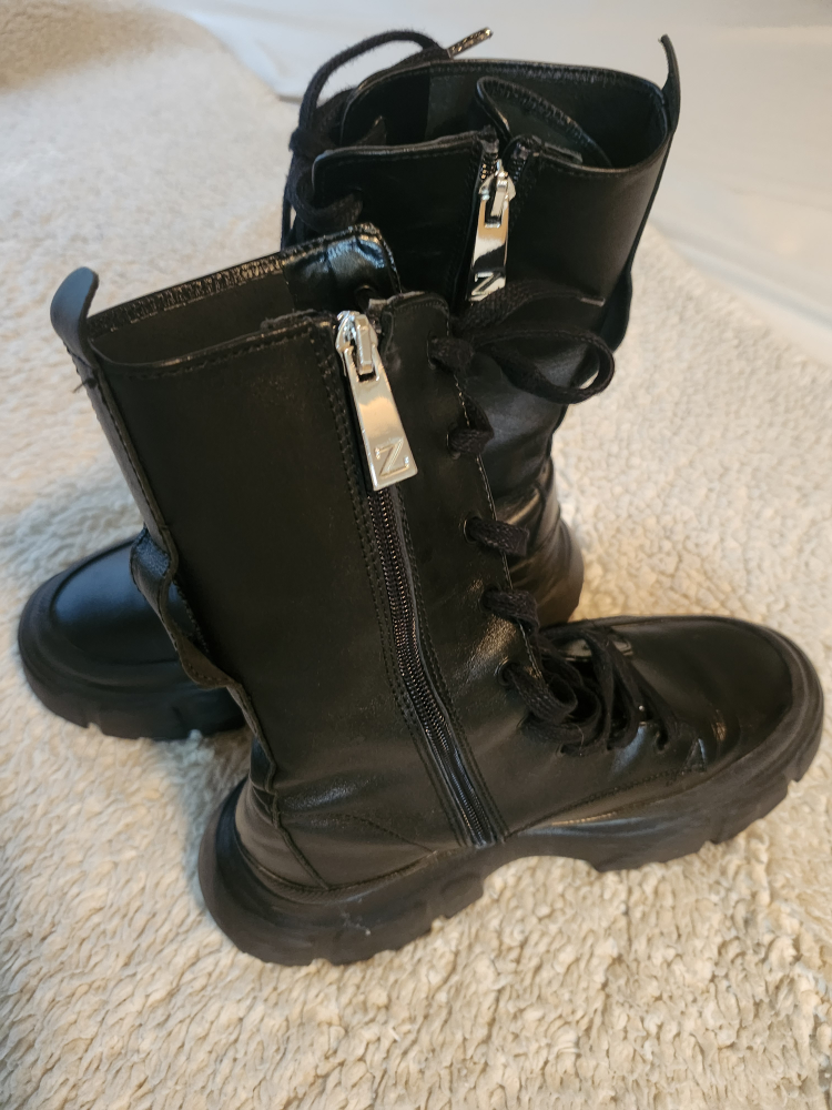 ZARA BLACK LEATHER COMBAT BOOTS - photo 3