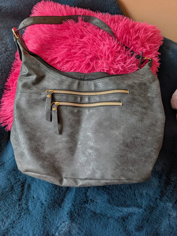 Grey Shoulder Bag with Gold Zippers thumbnail
