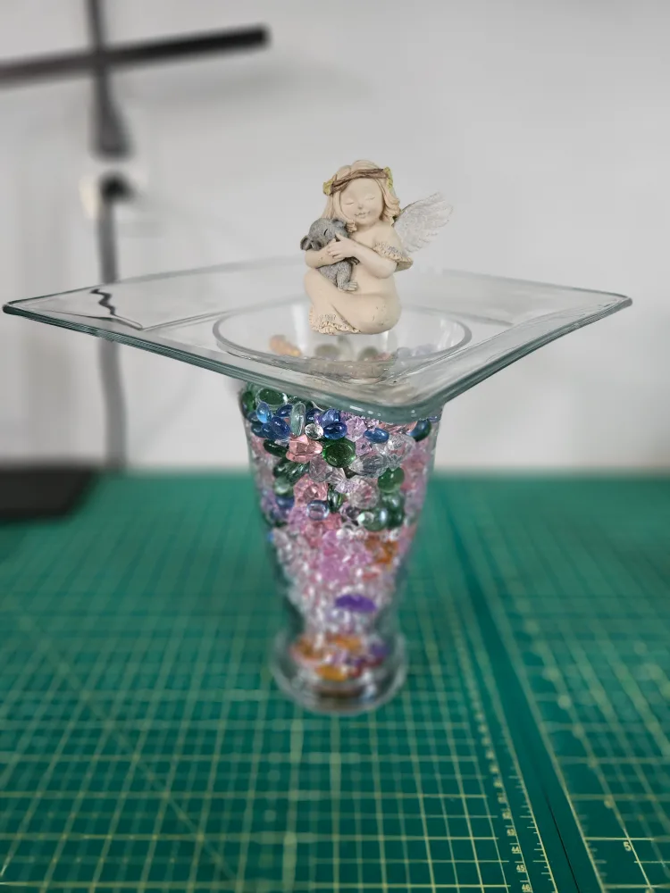 Angel Figurine in Decorative Glass Tabletop bird bath thumbnail