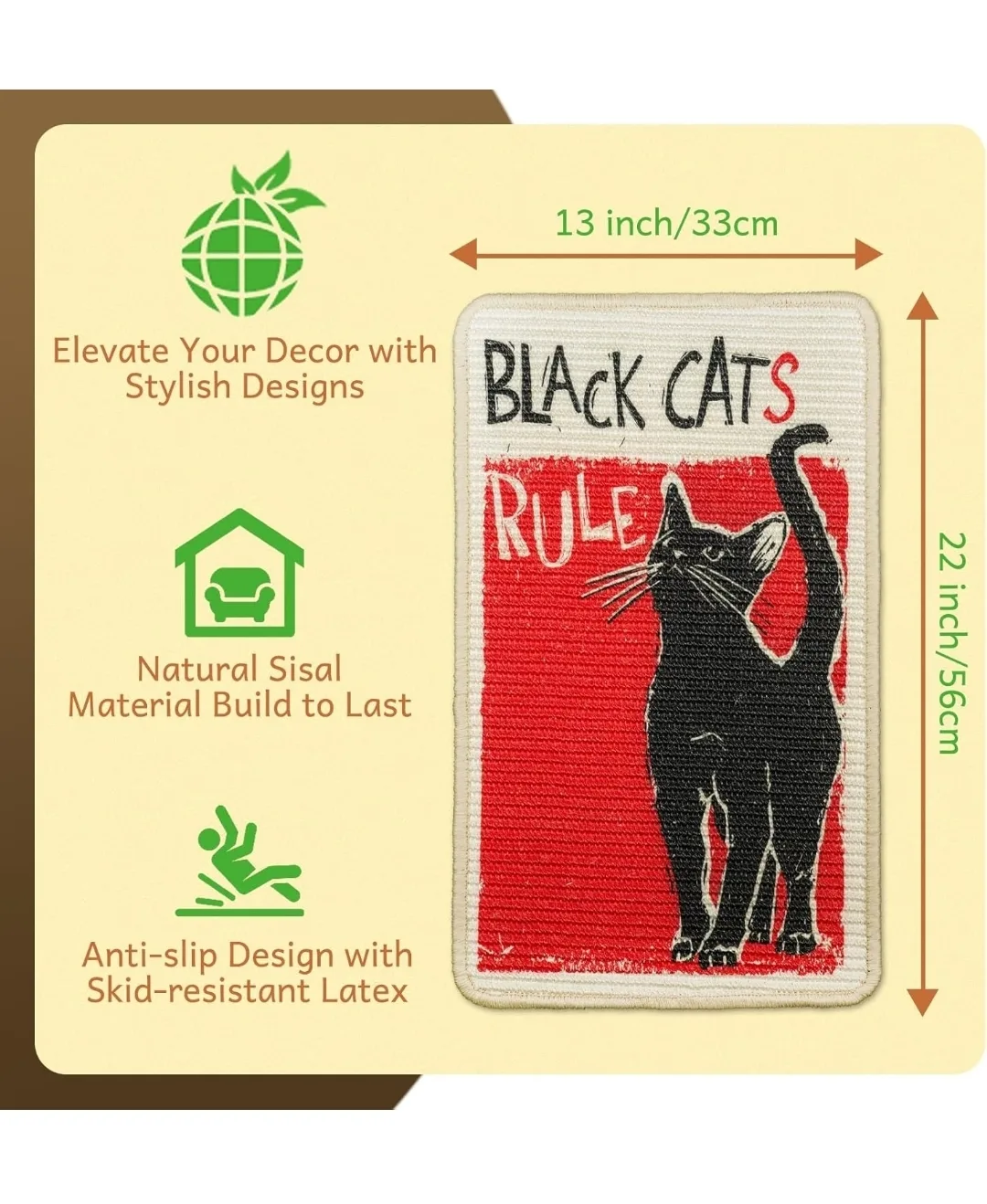 Sisal Cat Scratcher Mat 22"x13" – “Black Cat Rules” image indicator(5)