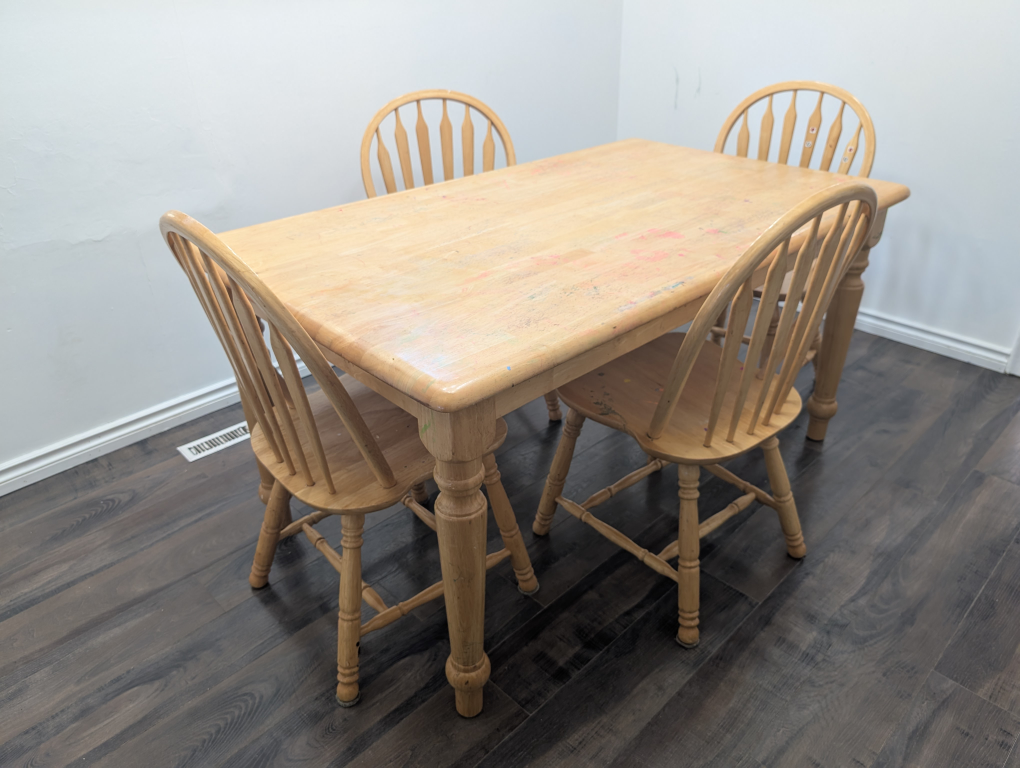 Solid Wood Dining Table with 4 Chairs - Light Wood Oak