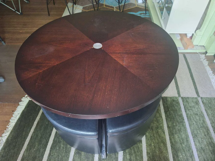 Round Dining Table Set + 4 Ottomans with wheels & storage space image indicator(7)