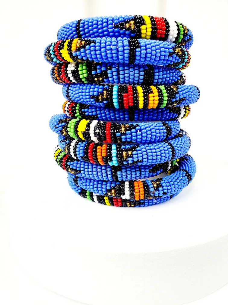Blue Hand-beaded African Bracelets from Kenya thumbnail