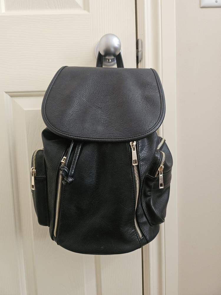 Black leather backpack purse