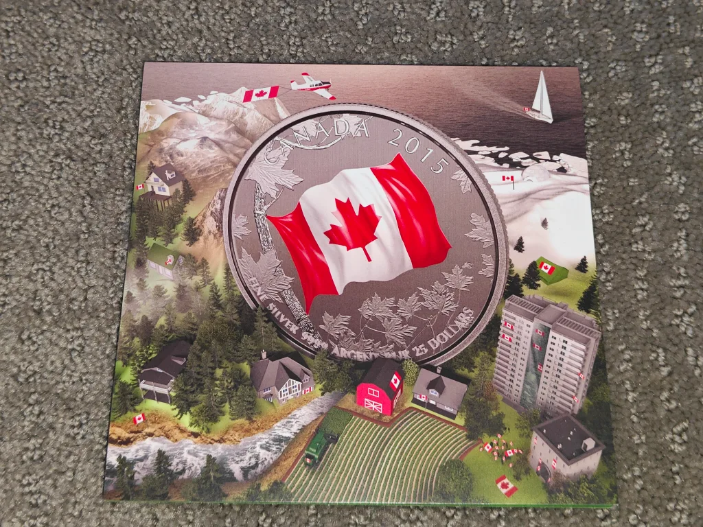 Canada 2015 RCM $25 Fine Silver Coin - 50th Anniv Canadian Flag thumbnail