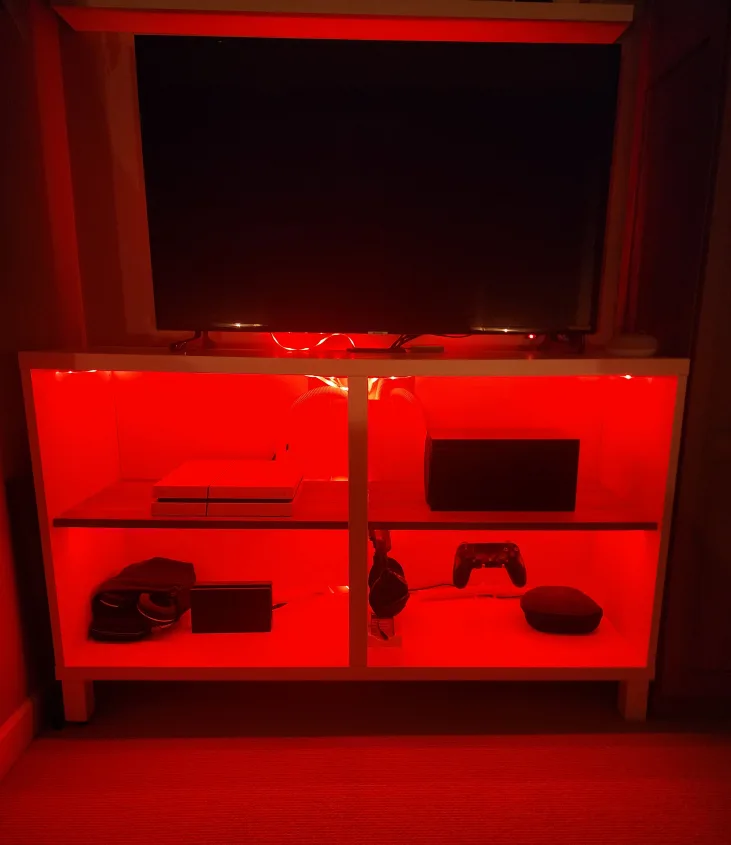 White TV Stand with Shelves and LED Smart lights image indicator(3)