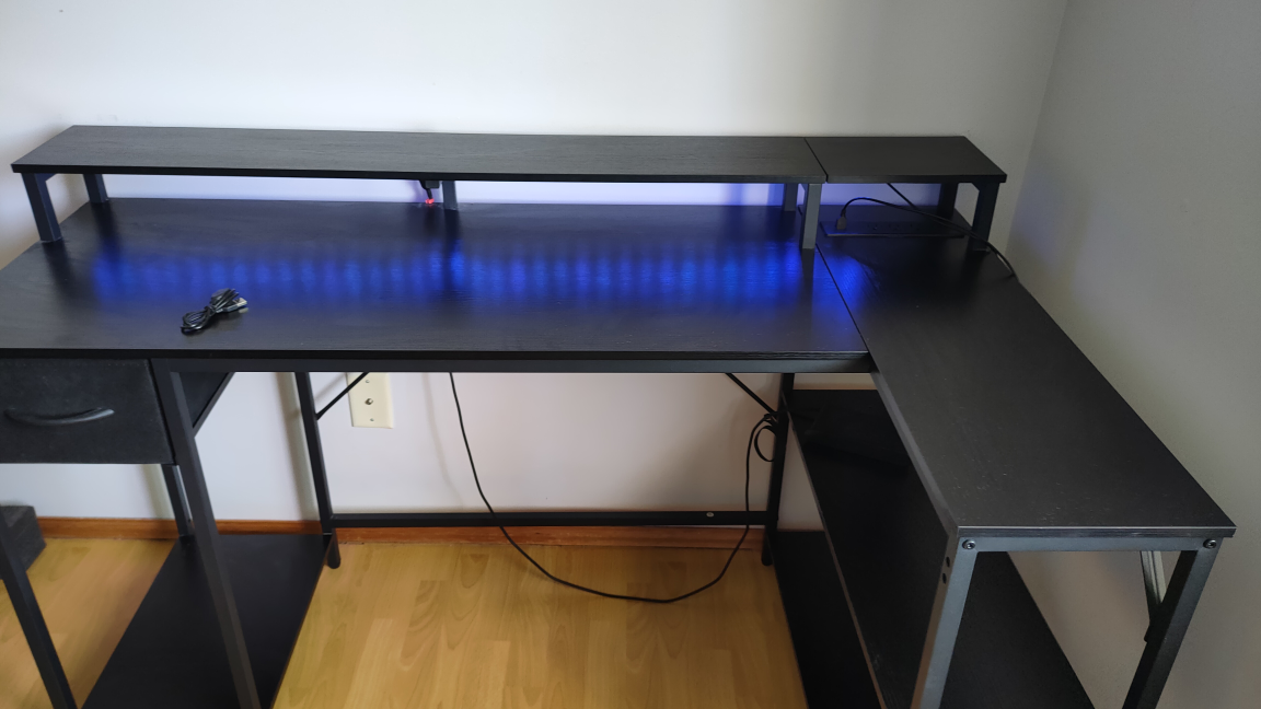 Black L-Shaped Gaming Desk with LED Lights - photo 4