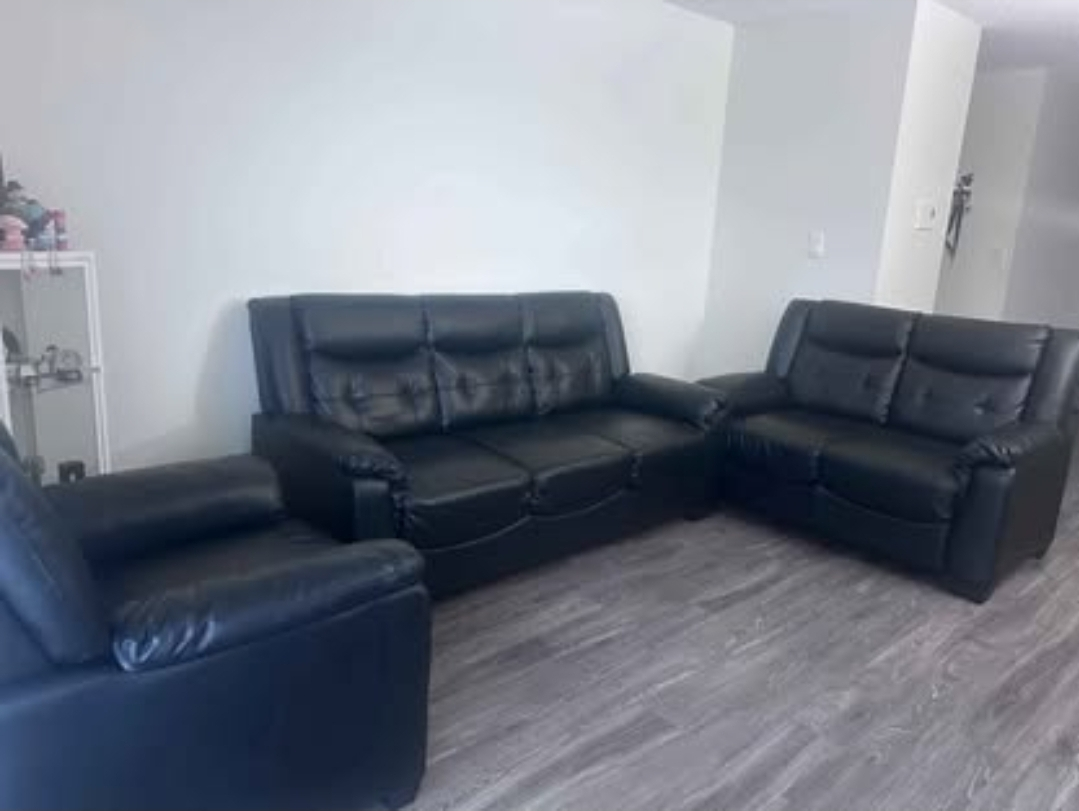 Black Leather Sofa Set - 3 Pieces